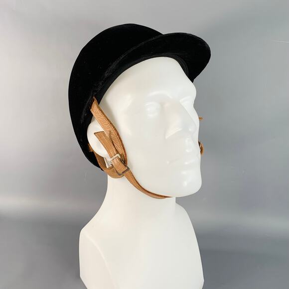 INTERNATIONAL Black Tan Velvet Leather Riding Helmet Hat - Picture 2 of 6